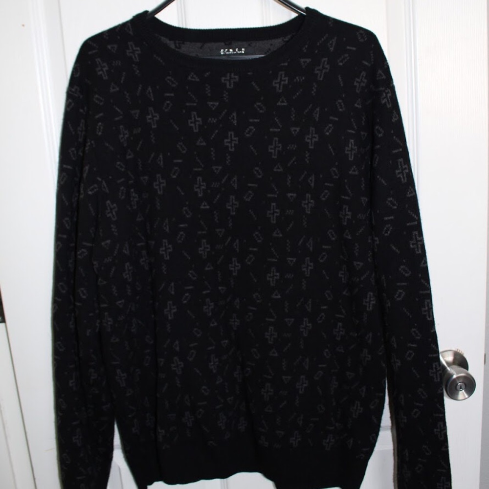 90’s Inspired Cross Print Pullover Sweater
